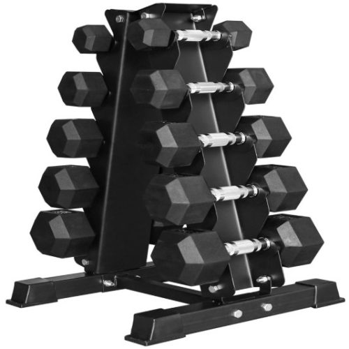 dumbbells with tiered rack at-home